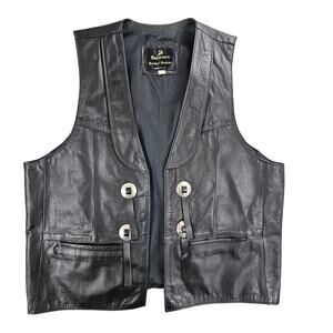 VINTAGE Espinozas Leather Fashion Vest Mens Large Black Made In USA Moto Biker